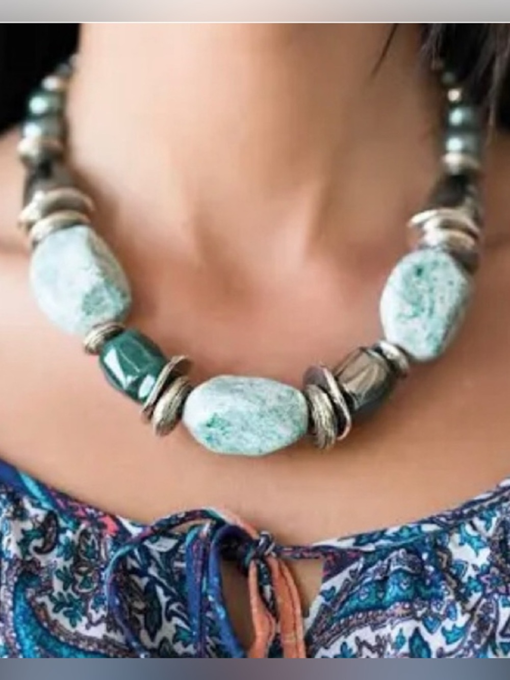 Green Beaded Statement Necklace with Matching Earrings
